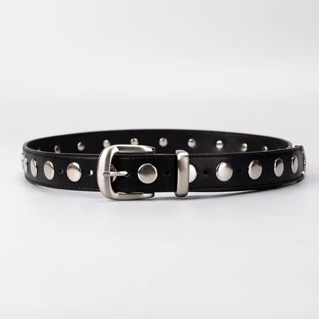 Trendy All match Women's Jeans Belt Fashion Black Silver Rivet - Shop at LoveMi