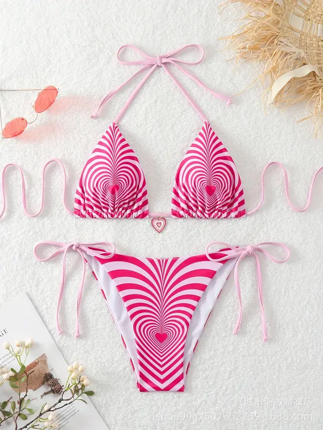 New Pure Desire Wind Love Bikini Halter Design Fashion Vacation Beach Swimsuit Rose Red - Shop at LoveMi