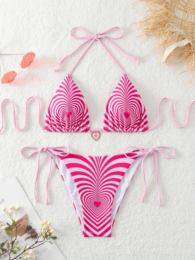 New Pure Desire Wind Love Bikini Halter Design Fashion Vacation Beach Swimsuit Rose - Shop at LoveMi