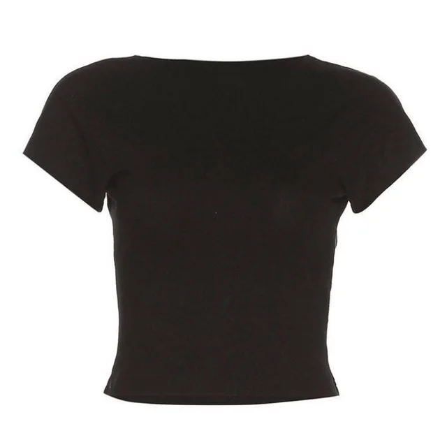 Women's Fashion O neck Backless T shirt Short Sleeve Black - Shop at LoveMi