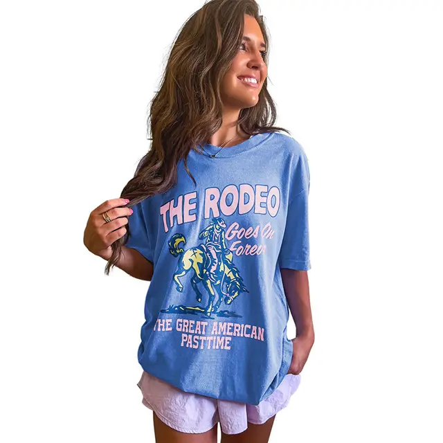 Women's Fashion Cartoon Printed Round Neck T shirt Lc25227355 Blue - Shop at LoveMi