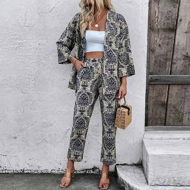 Women's Retro Fashion Elegant Comfort Printing Suit Blue Variegated - Shop at LoveMi