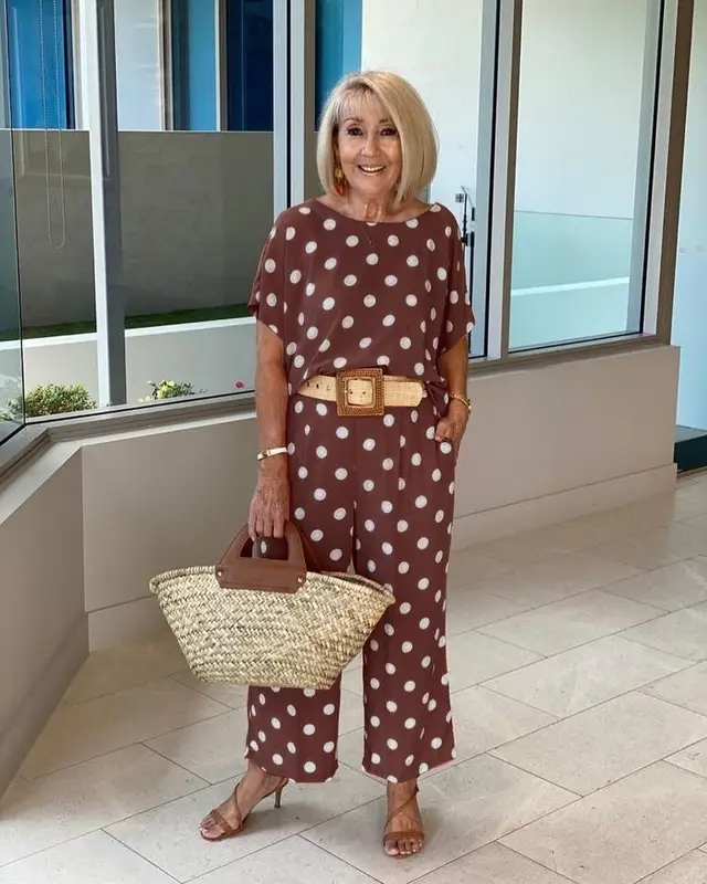 Printed Round Neck Short Sleeve Top Wide Leg Leisure Suit Brown - Shop at LoveMi