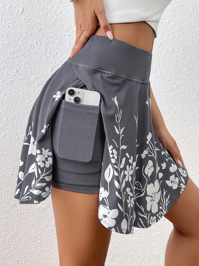 Pocket Minimalist Flower Printed Shorts With Pockets Shorts Inside Out Back To School Outfits Grey - Shop at LoveMi