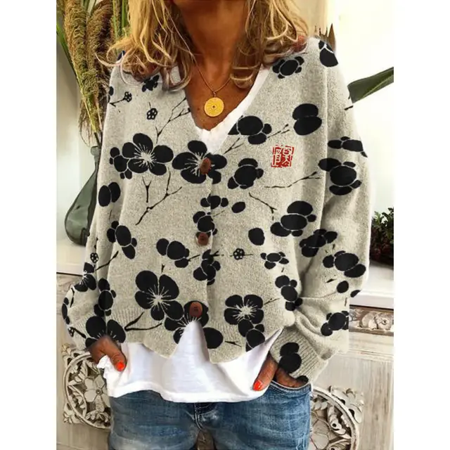 Women's Abstract Printing Casual Coat Cardigan Ypm57840 - Shop at LoveMi