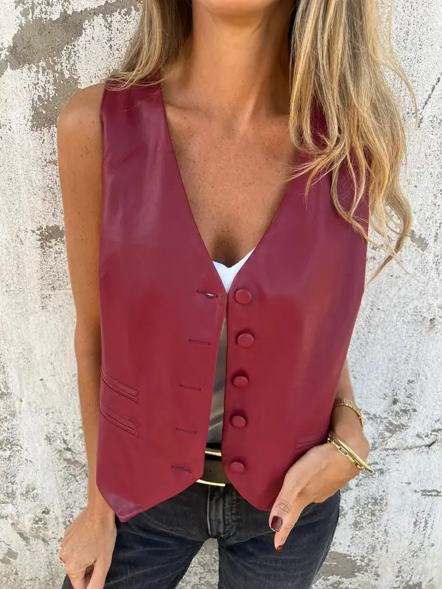 Women's Fashion Button Suit Vest Jacket Wine Red - Shop at LoveMi