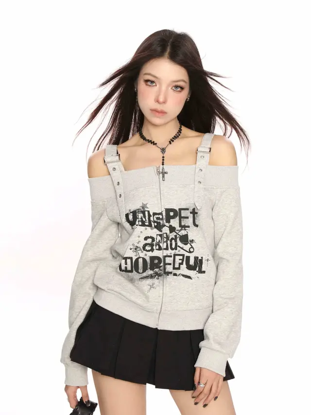 Punk Graffiti Sling Off shoulder Sweater For Women White - Shop at LoveMi