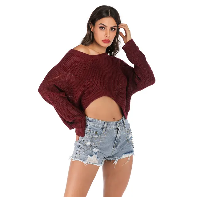 Fashion Autumn Solid Color Base Sweater Women Wine Red - Shop at LoveMi