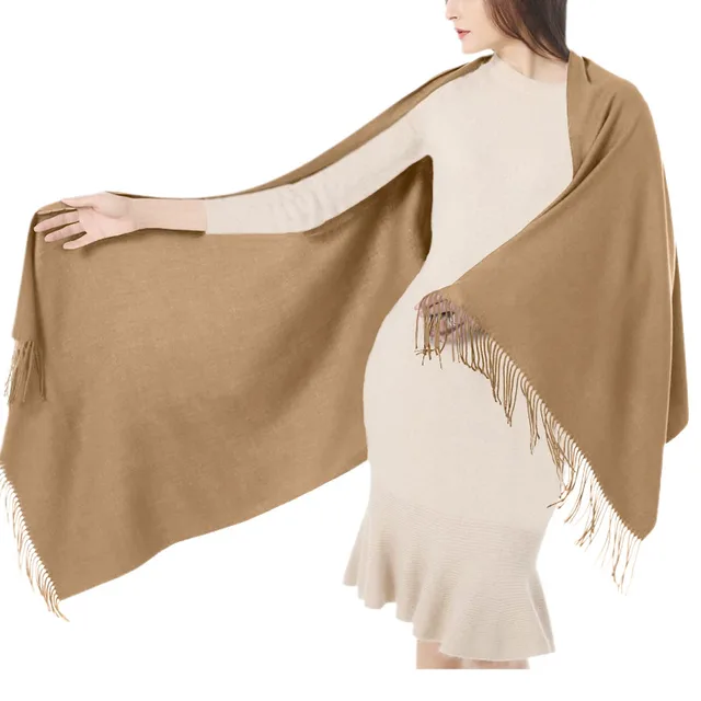 Women's Cashmere Shawl Solid Color Scarf Deep Khaki - Shop at LoveMi