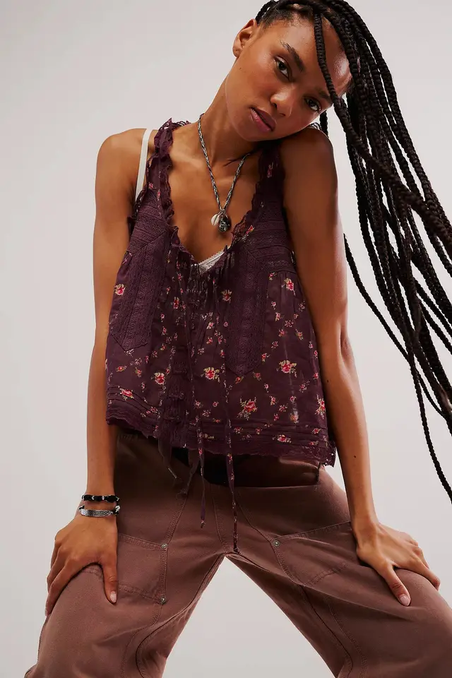 Lace Stitching Sweet Slim Fit Vest For Women Printed Coffee - Shop at LoveMi