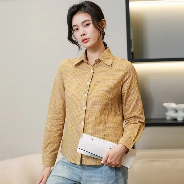 Summer Cotton Loose Casual Shirt Light Yellow - Shop at LoveMi
