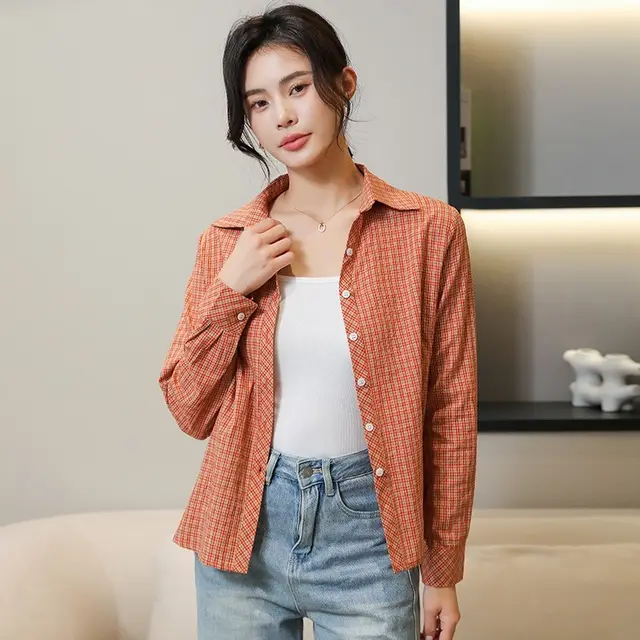 Summer Cotton Loose Casual Shirt Orange Red - Shop at LoveMi