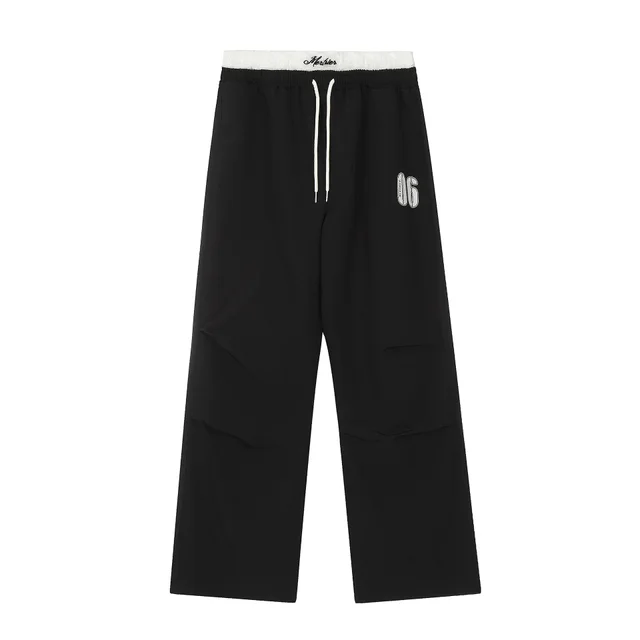 Women's American style Retro Lace Stitching Embroidered Casual Trousers Black black with white accents - Shop at LoveMi
