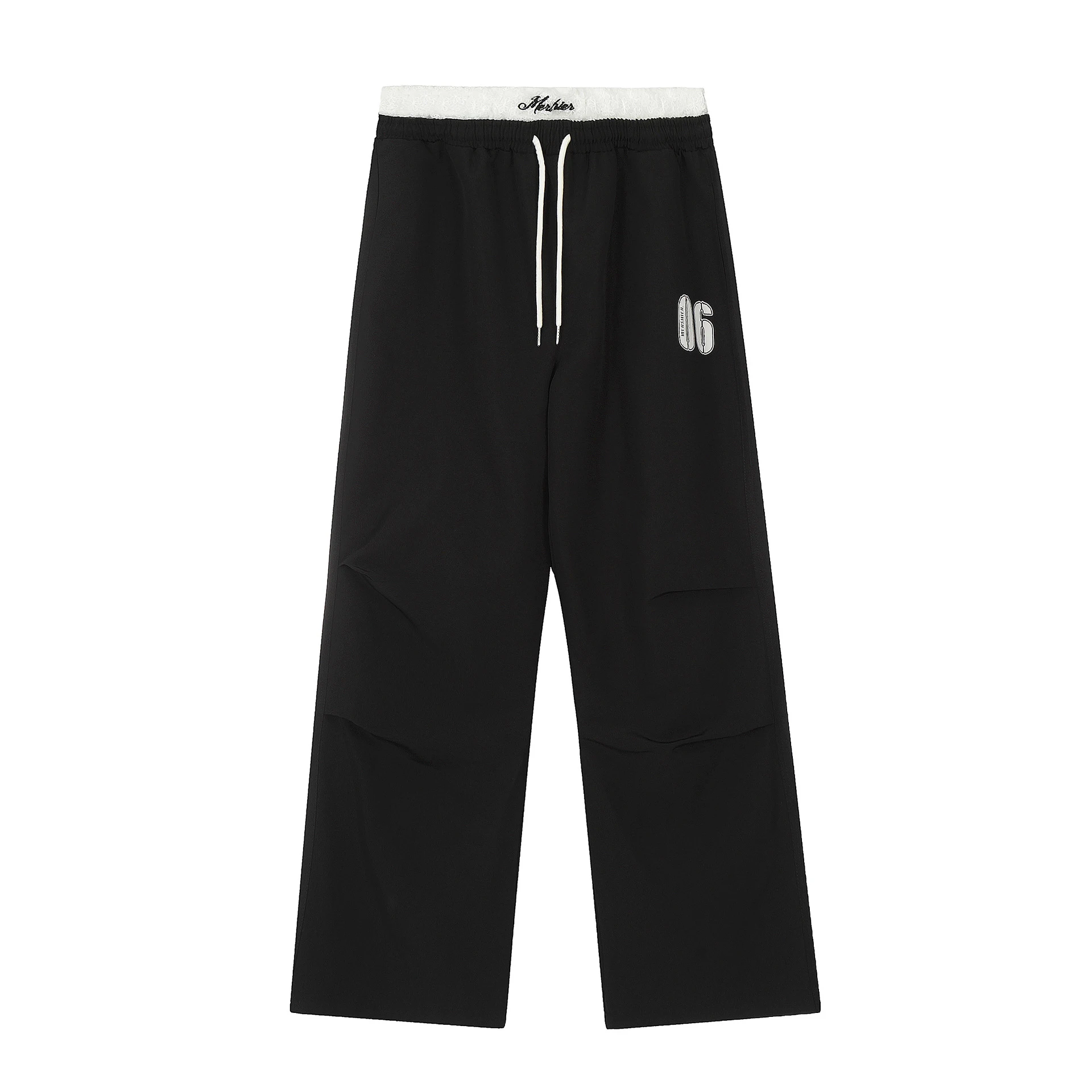 Women's American-style Retro Lace Stitching Embroidered Casual Trousers - Black