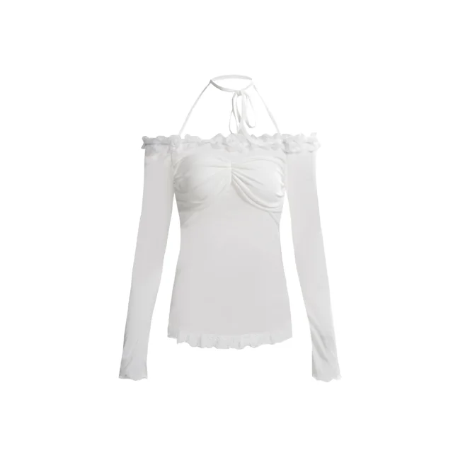 Women's American style Retro Design Long sleeved T shirt White - Shop at LoveMi