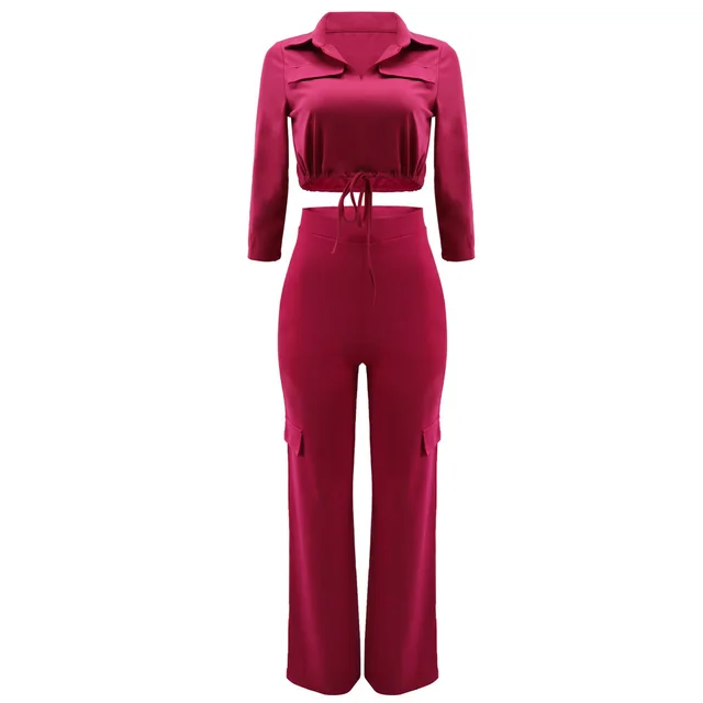 Casual Drawstring Short Top Solid Color Suit Red - Shop at LoveMi