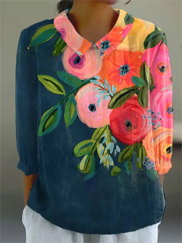 Ladies Flower Fashion Personality Polo Collar Top 1Style - Shop at LoveMi