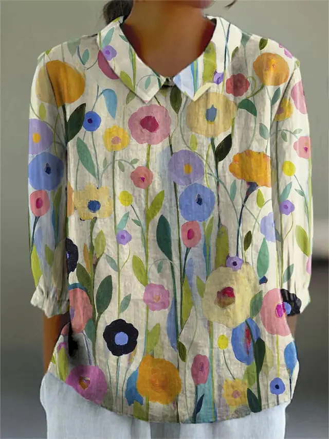 Ladies Flower Fashion Personality Polo Collar Top 4Style - Shop at LoveMi