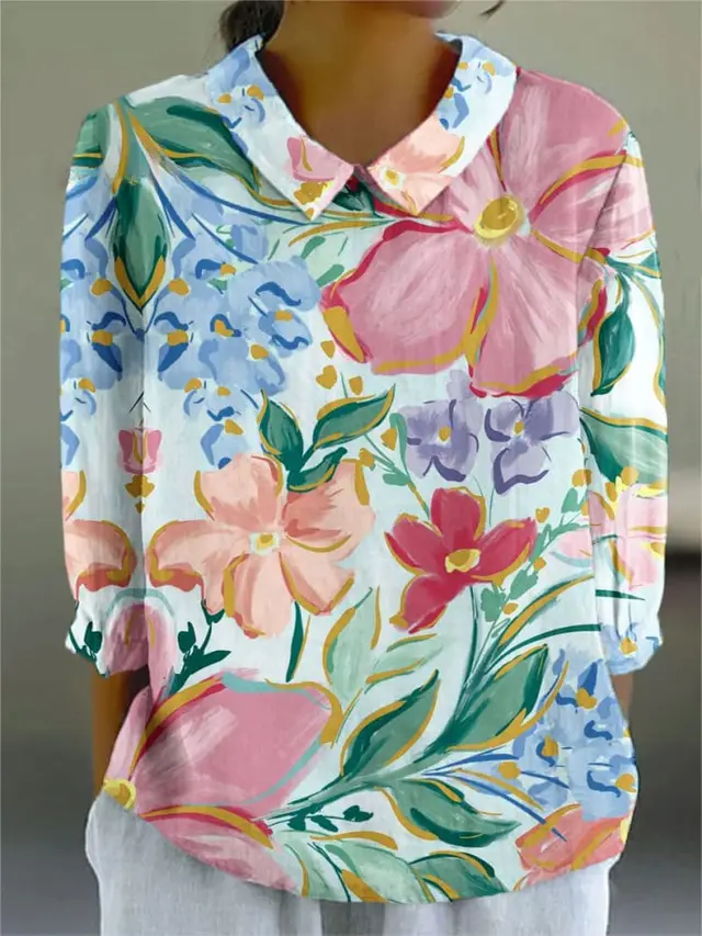 Ladies Flower Fashion Personality Polo Collar Top 7Style - Shop at LoveMi