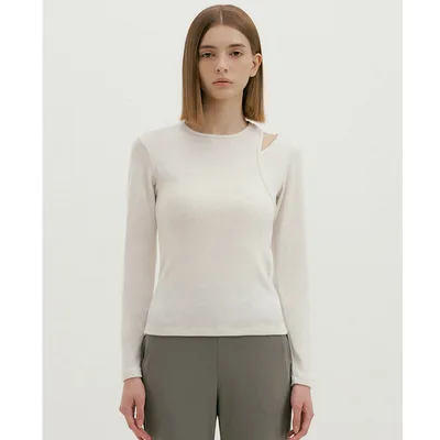 New Round Neck Long Sleeve Simple Solid Color Inner Wear Workout Top White - Shop at LoveMi
