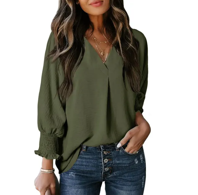 New Fashion Women's Casual Loose Shirt Top Army Green - Shop at LoveMi