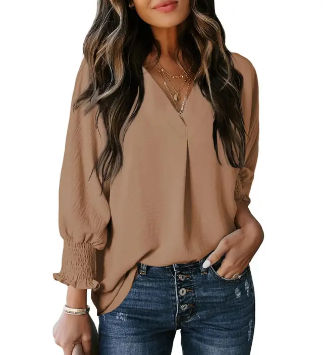 New Fashion Women's Casual Loose Shirt Top Khaki - Shop at LoveMi