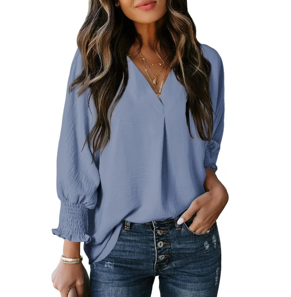 New Fashion Women's Casual Loose Shirt Top - Light Blue - View 1