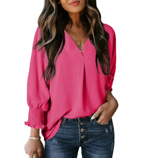New Fashion Women's Casual Loose Shirt Top Rose Red - Shop at LoveMi