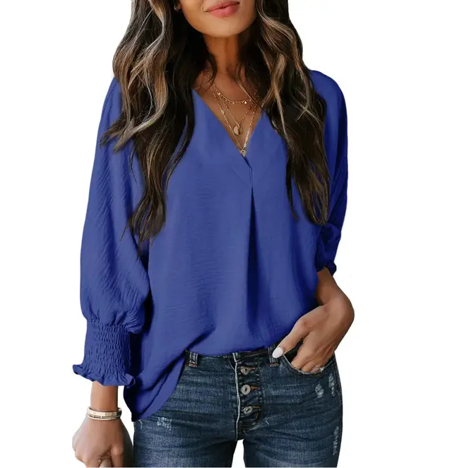 New Fashion Women's Casual Loose Shirt Top Sapphire Blue - Shop at LoveMi