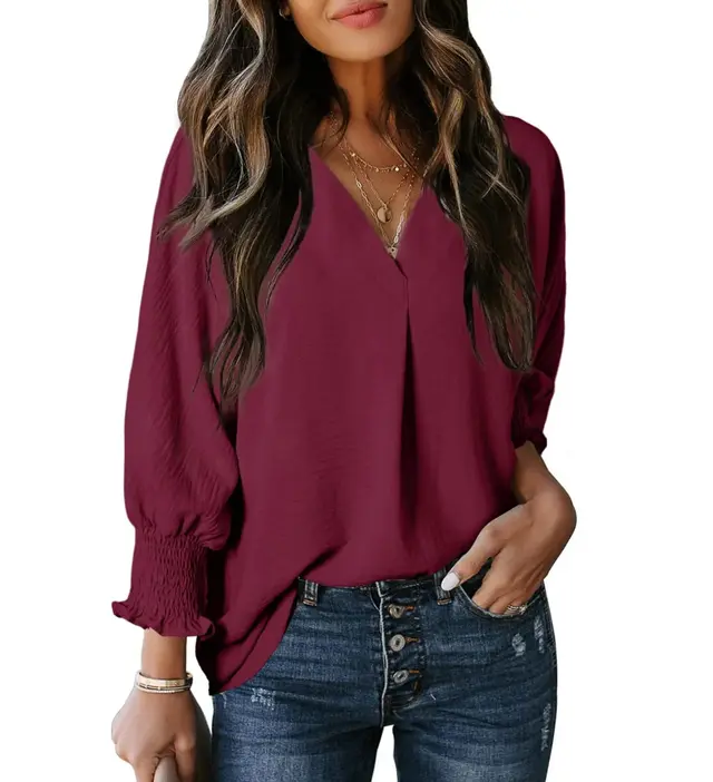 New Fashion Women's Casual Loose Shirt Top Wine Red - Shop at LoveMi