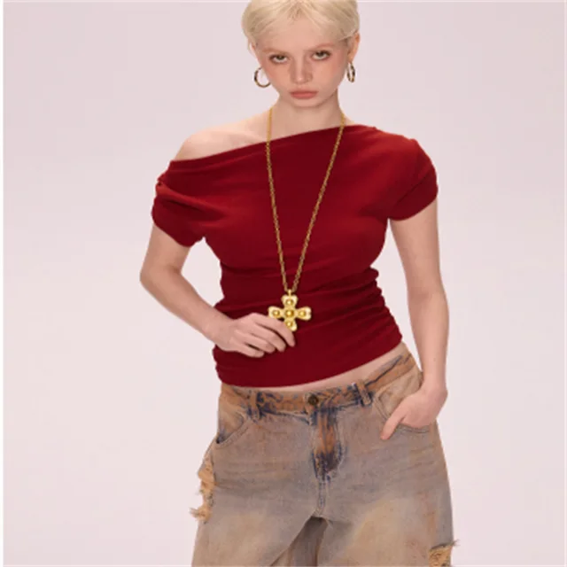 Summer Bottoming Inner Wear Off shoulder High end Top Red - Shop at LoveMi