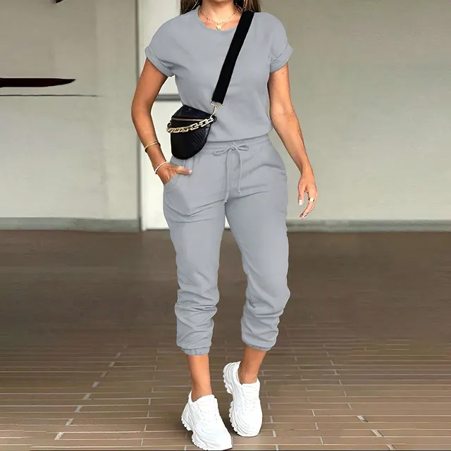 Fashion Women's Wear Round Neck Top Pocket Suit Gray - Shop at LoveMi