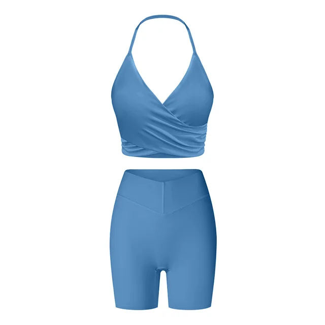 Brushed Skinny Yoga Clothes Suit Sports And Leisure Suit Denim Blue Bra Set - Shop at LoveMi
