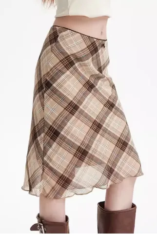 High Waist Slimming All match Medium And Long Petite A line Skirt Coffee - Shop at LoveMi