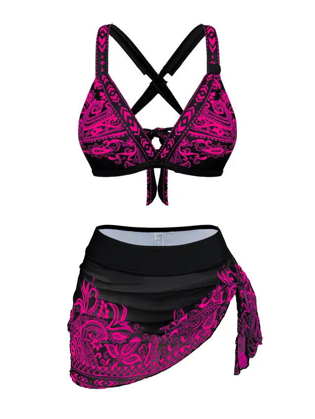 Bikini Split Three piece Set Gather Thin Advanced Sense Rose Red - Shop at LoveMi