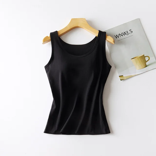 Women's Solid Color Casual 95 Cotton Tape Chest Pad Vest Black - Shop at LoveMi