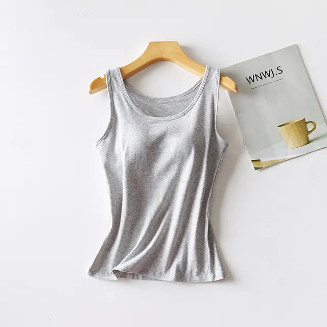 Women's Solid Color Casual 95 Cotton Tape Chest Pad Vest Heather Gray - Shop at LoveMi