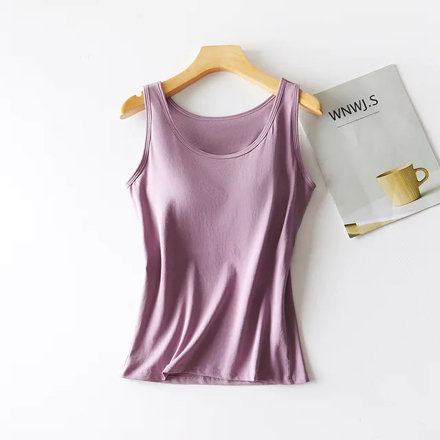 Women's Solid Color Casual 95 Cotton Tape Chest Pad Vest Sauce Purple - Shop at LoveMi