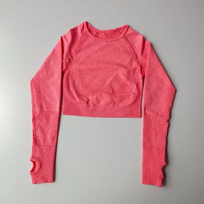 Sports T shirt Quick drying Tight High Elastic Short Seamless Long sleeved Coat Watermelon Red - Shop at LoveMi