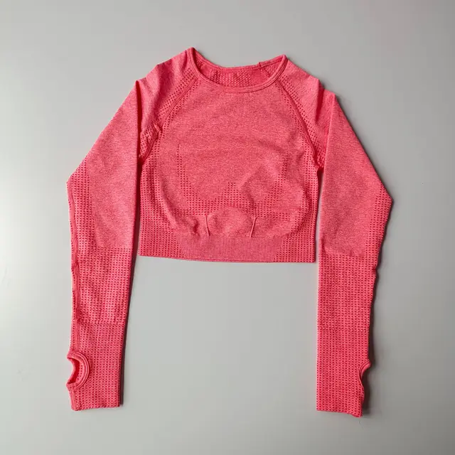 Sports T shirt Quick drying Tight High Elastic Short Seamless Long sleeved Coat Watermelon Red - Shop at LoveMi