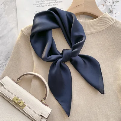 Spring And Autumn Elegant Retro Silk High end Scarf Navy Blue - Shop at LoveMi