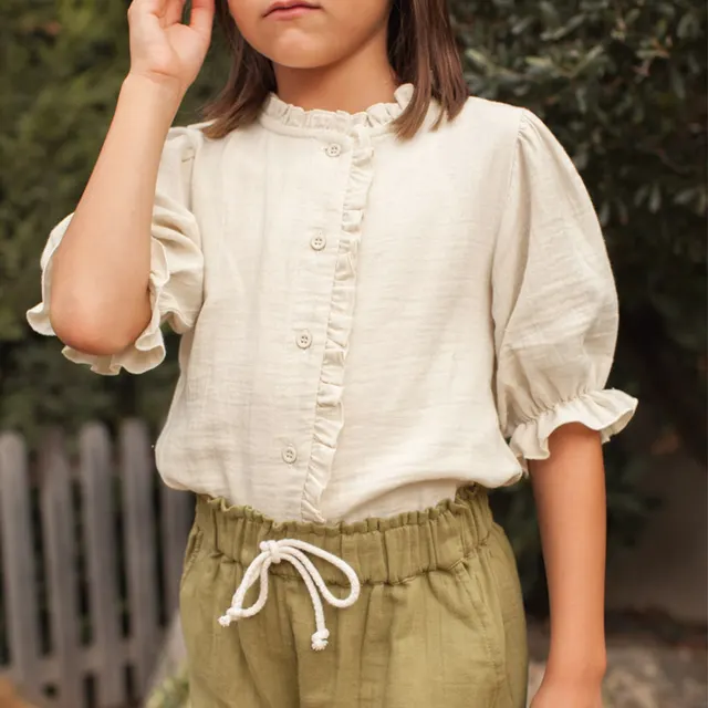 Girls' New Resin Buckle Bishop Sleeves Top Toilet Paper White - Shop at LoveMi