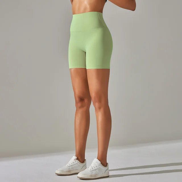 Women's Solid Color Double sided Brocade Brushed Fitness High Waist Shorts Medium Green - Shop at LoveMi