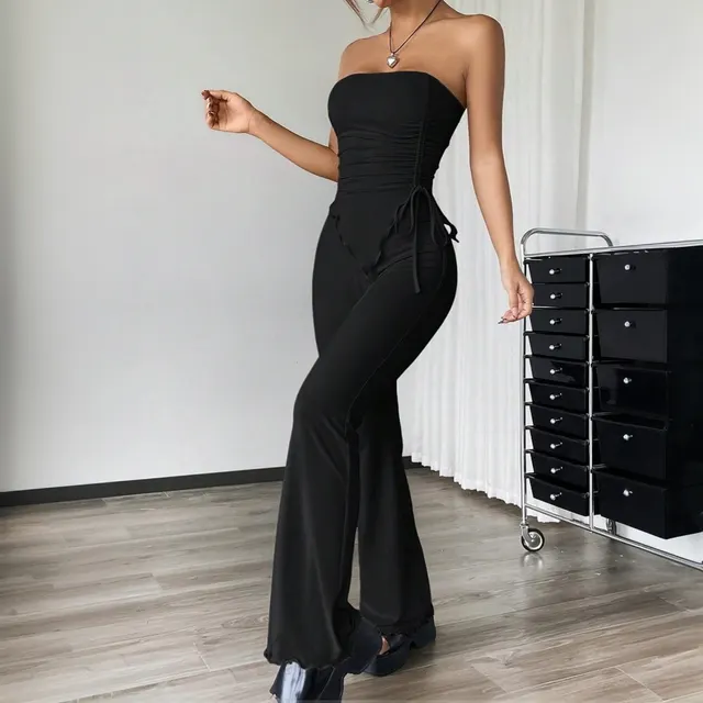 Spring And Summer New Tube Top Top And Trousers Two piece Set Black - Shop at LoveMi