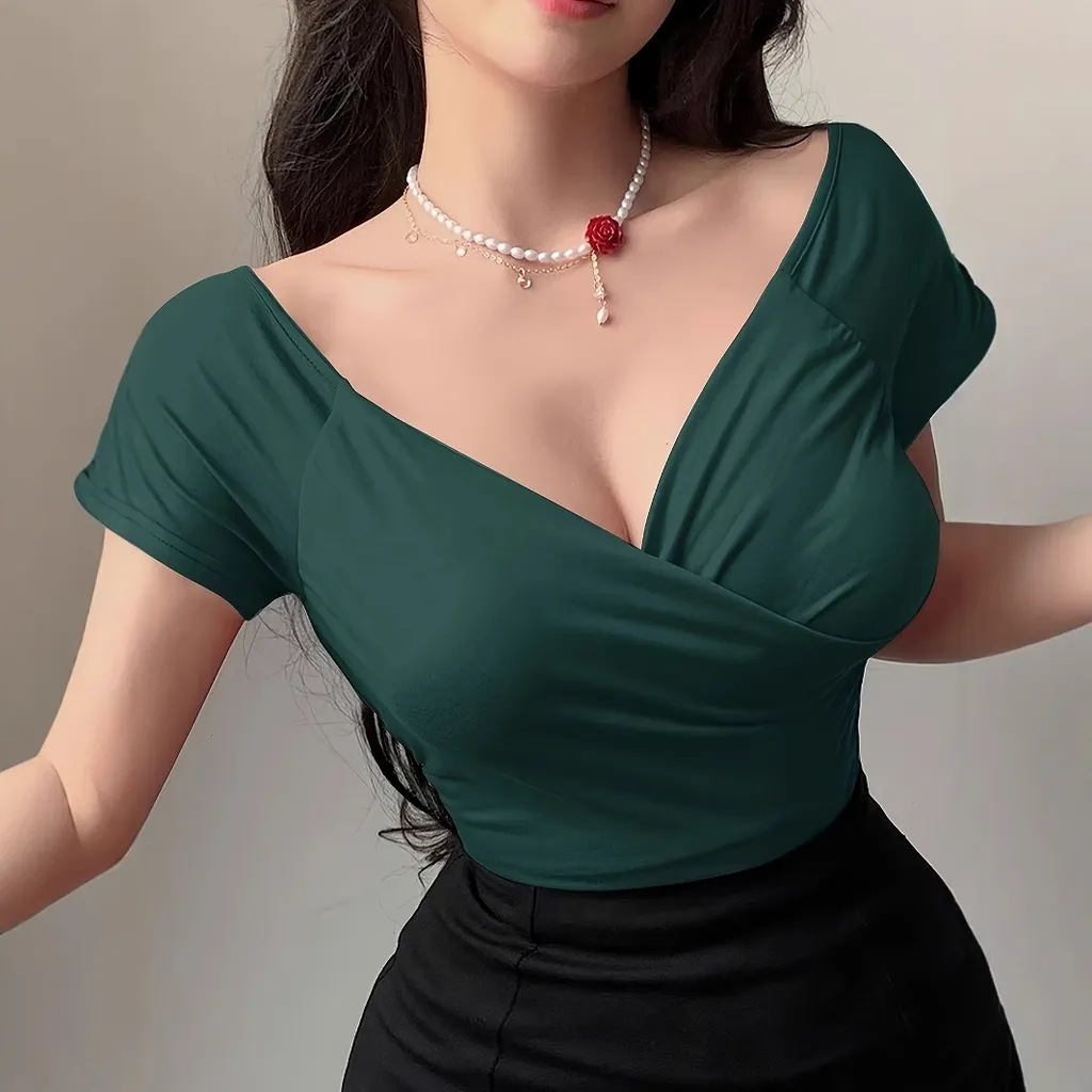 Fashion Personality Summer Women's Sweet T-shirt - Dark Green