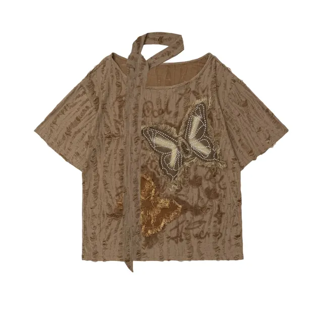 Women's Retro Simple Short sleeved T shirt Brown - Shop at LoveMi