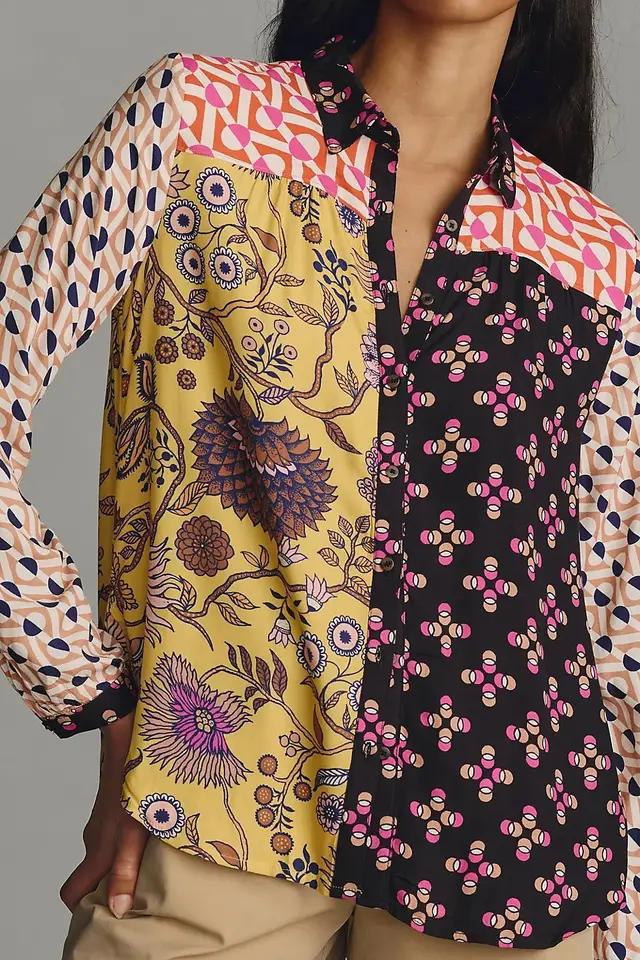 Print Lapel Long Sleeve Shirt Women's 2 Figure - Shop at LoveMi