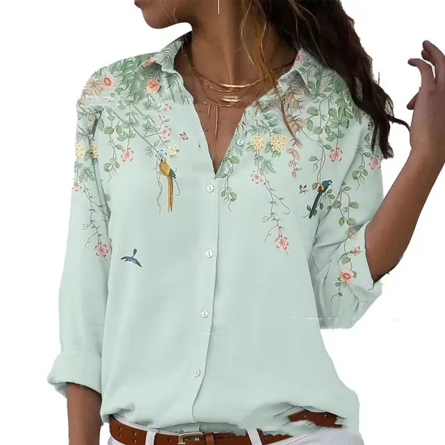 Fashion Printing Lapel Long Sleeve Shirt For Women 3Style - Shop at LoveMi