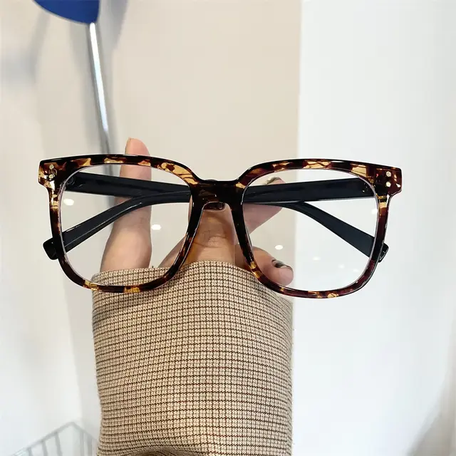 Women's Simple Fashion Transparent Large Black Frame Myopia Glasses Leopard Color - Shop at LoveMi