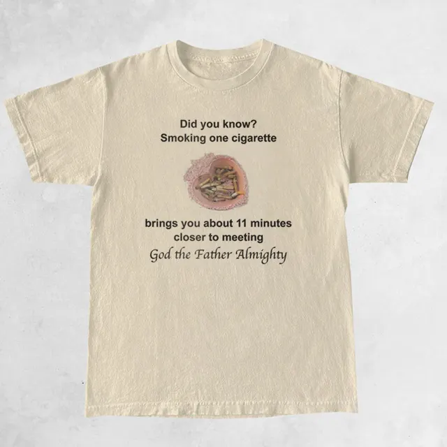 Smoking Cigarette Women Funny Meme T Shirt Cute God Christia Khaki - Shop at LoveMi